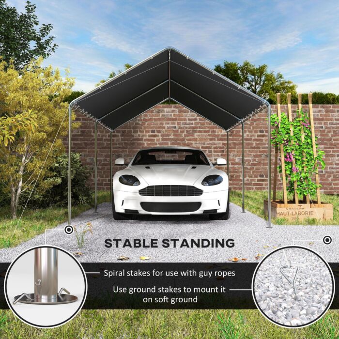 Outsunny 3 X 6m Heavy Duty Carport Garage Car Shelter Galvanized Steel Outdoor Open Canopy Tent Water Uv Resistant Waterproof, Grey