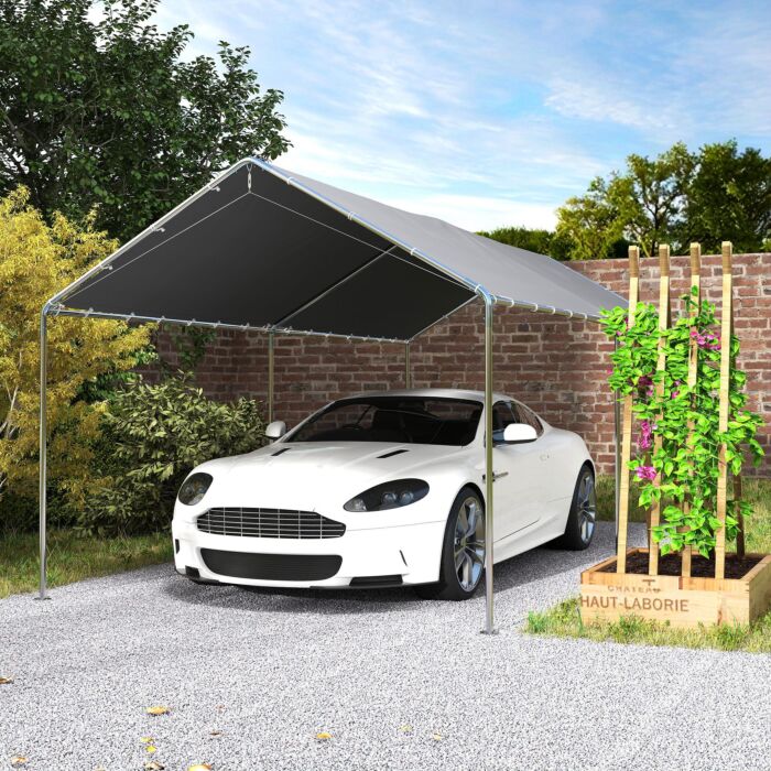 Outsunny 3 X 6m Heavy Duty Carport Garage Car Shelter Galvanized Steel Outdoor Open Canopy Tent Water Uv Resistant Waterproof, Grey