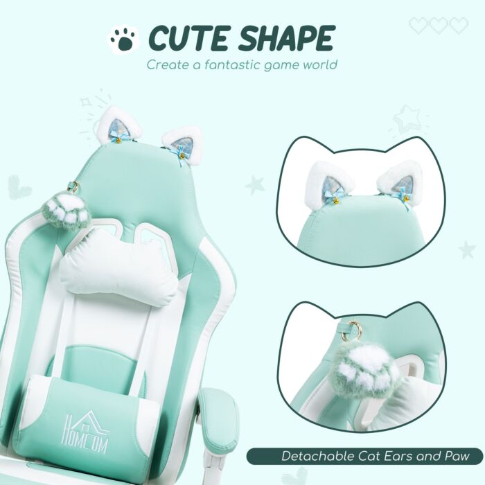Homcom Cat Ear And Paw Reclining Office Chair, With Footrest - Light Blue/white