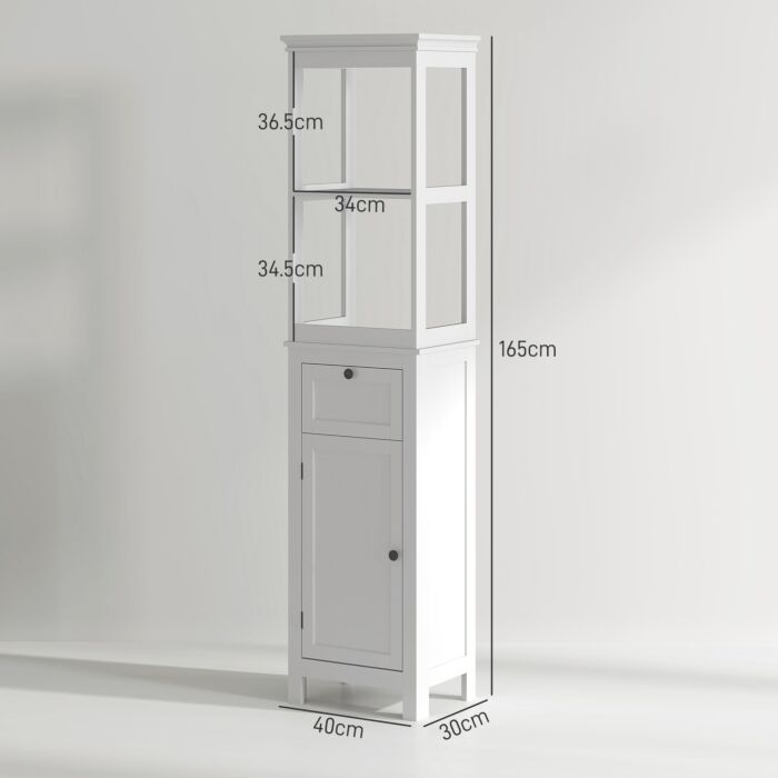 Homcom Tall Bathroom Cabinet, Slim Bathroom Storage Cabinet With 2 Open Shelves, Soft Close Door And Drawer, Adjustable Shelf, Narrow Cupboard Storage Unit, White