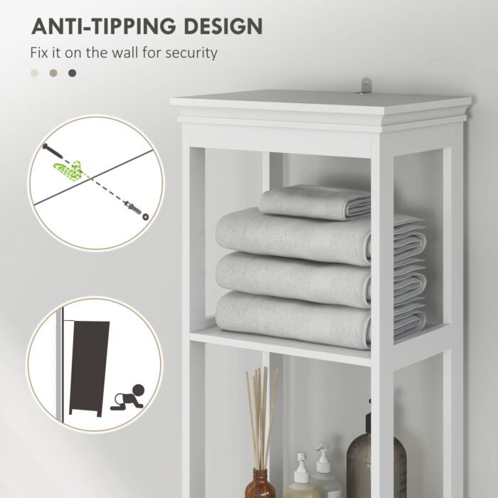 Homcom Tall Bathroom Cabinet, Slim Bathroom Storage Cabinet With 2 Open Shelves, Soft Close Door And Drawer, Adjustable Shelf, Narrow Cupboard Storage Unit, White