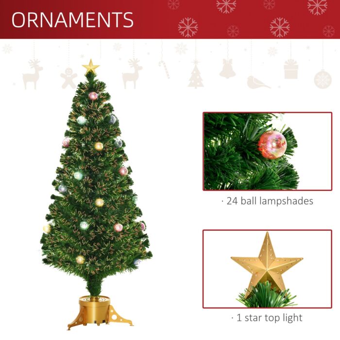 Homcom 5ft Pre Lit Christmas Tree Artificial Tree Fiber Optic Holiday Home Xmas Indoor Decoration With Golden Stand Green