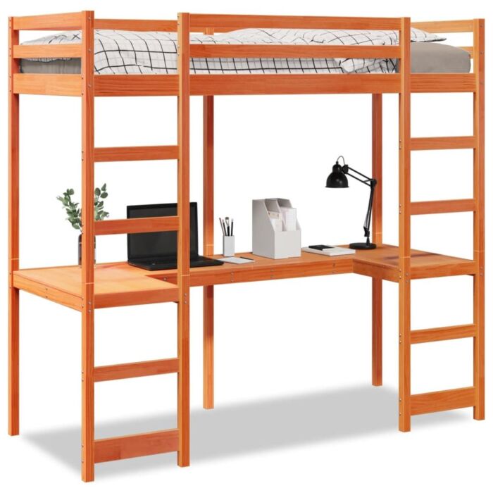 Vidaxl Loft Bed Frame With Desk Wax Brown 80x200 Cm Solid Wood Pine
