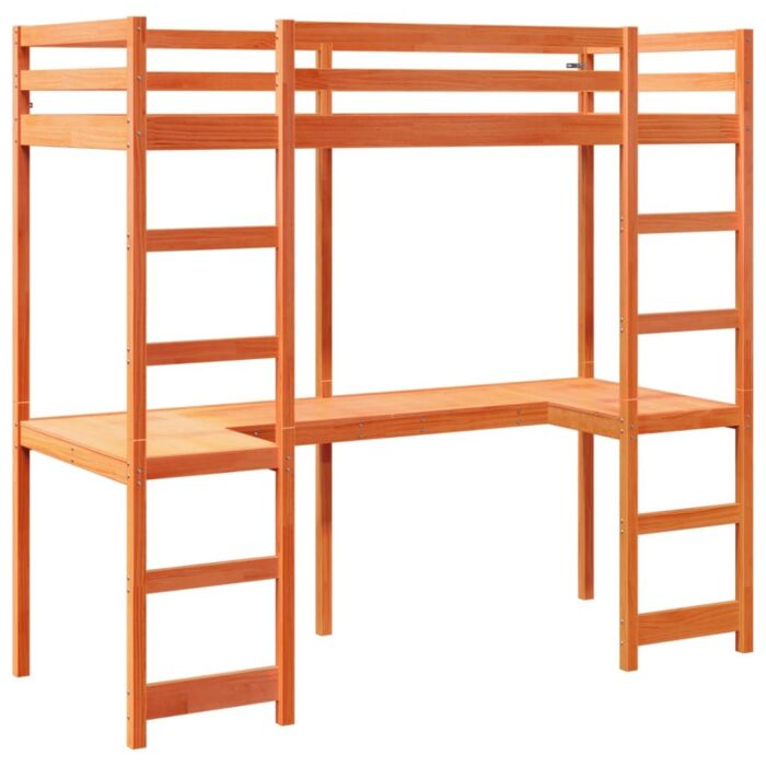 Vidaxl Loft Bed Frame With Desk Wax Brown 80x200 Cm Solid Wood Pine