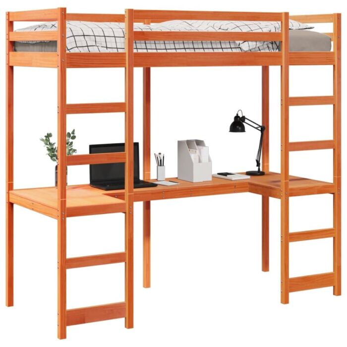 Vidaxl Loft Bed Frame With Desk Wax Brown 80x200 Cm Solid Wood Pine