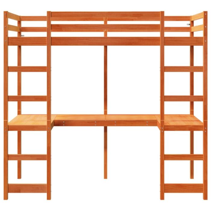Vidaxl Loft Bed Frame With Desk Wax Brown 80x200 Cm Solid Wood Pine