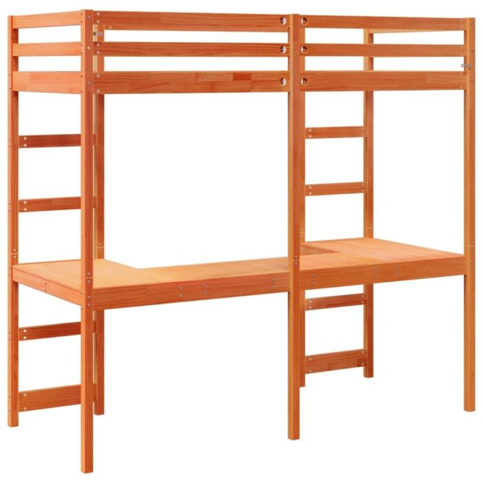 Vidaxl Loft Bed Frame With Desk Wax Brown 80x200 Cm Solid Wood Pine
