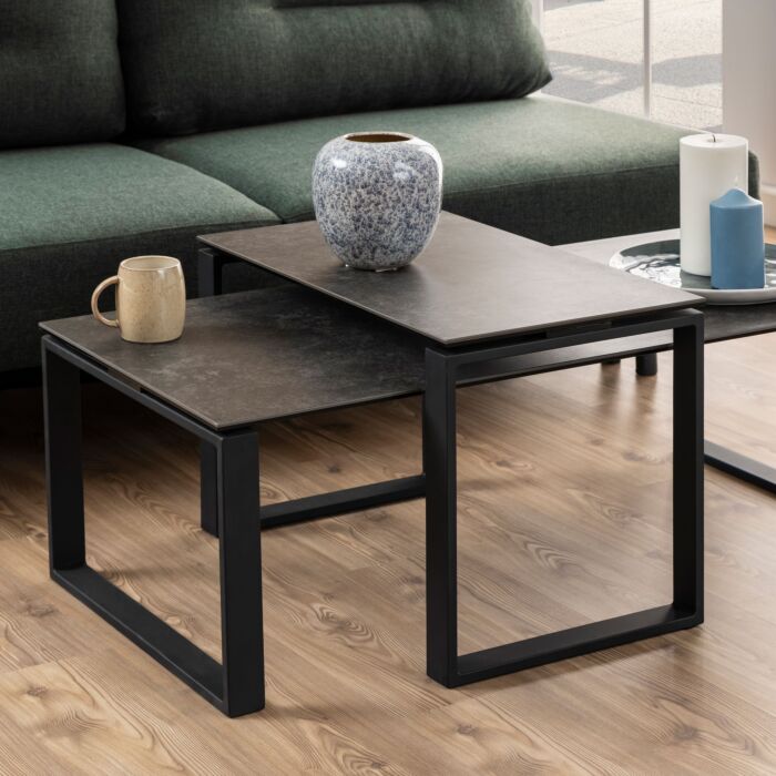 Katrine Ceramic Coffee Table Set In Black