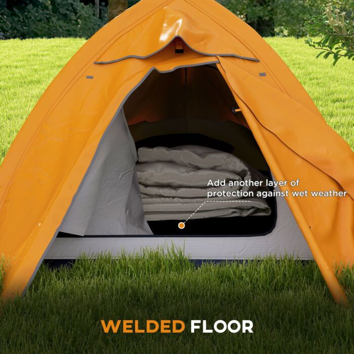 Outsunny Double Layer Camping Tent, 1-2 Man Backpacking Tent With Carry Bag, 2000mm Waterproof And Lightweight, Orange