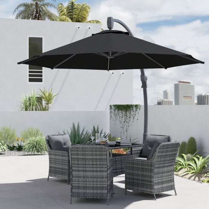 Outsunny 3(m) Garden Cantilever Parasol, Round Overhanging Umbrella With Crank Handle, Cross Base, Aluminium Frame And 360° Rotation, Banana Patio Umbrella For Outdoor Sun Shade, Black