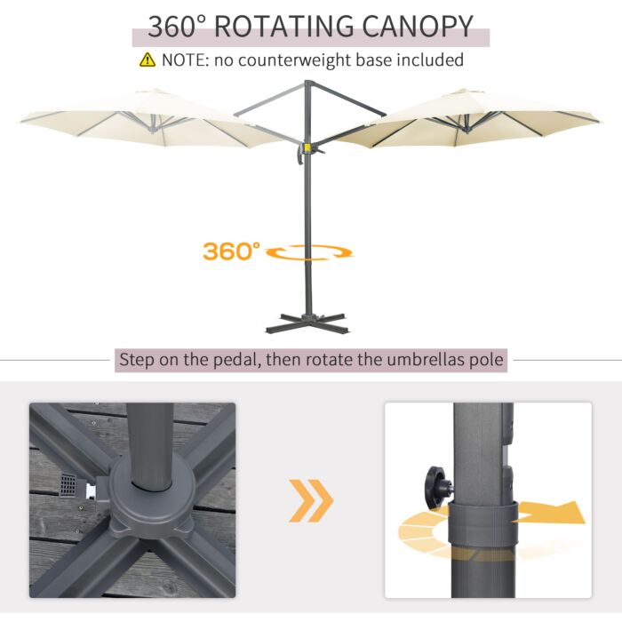 Outsunny 3 X 3(m) Cantilever Parasol With Cross Base, Garden Umbrella With 360° Rotation, Crank Handle And Tilt, Cream White