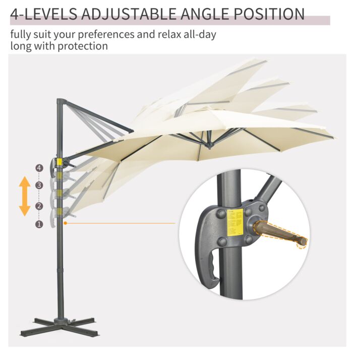 Outsunny 3 X 3(m) Cantilever Parasol With Cross Base, Garden Umbrella With 360° Rotation, Crank Handle And Tilt, Cream White