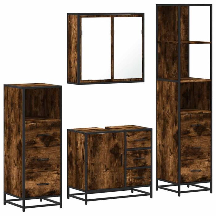 Vidaxl 4 Piece Bathroom Furniture Set Smoked Oak Engineered Wood