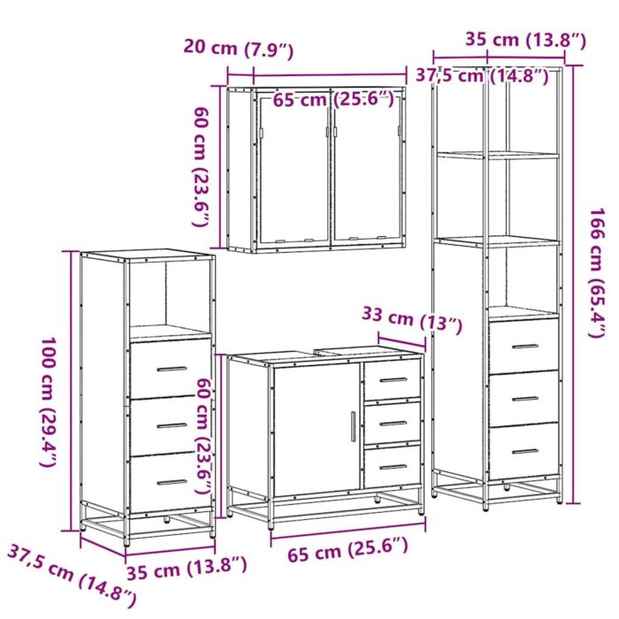 Vidaxl 4 Piece Bathroom Furniture Set Smoked Oak Engineered Wood