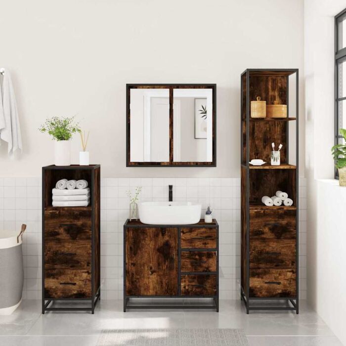 Vidaxl 4 Piece Bathroom Furniture Set Smoked Oak Engineered Wood
