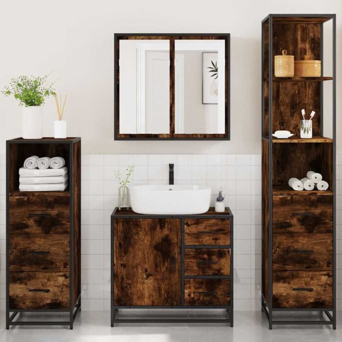 Vidaxl 4 Piece Bathroom Furniture Set Smoked Oak Engineered Wood