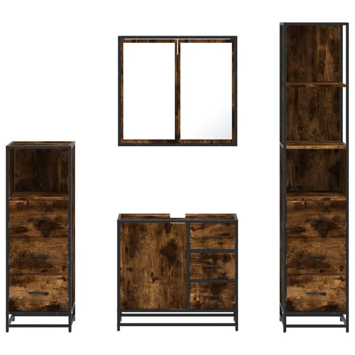 Vidaxl 4 Piece Bathroom Furniture Set Smoked Oak Engineered Wood
