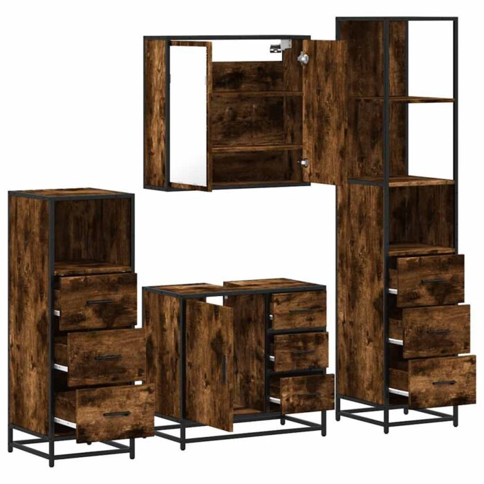 Vidaxl 4 Piece Bathroom Furniture Set Smoked Oak Engineered Wood