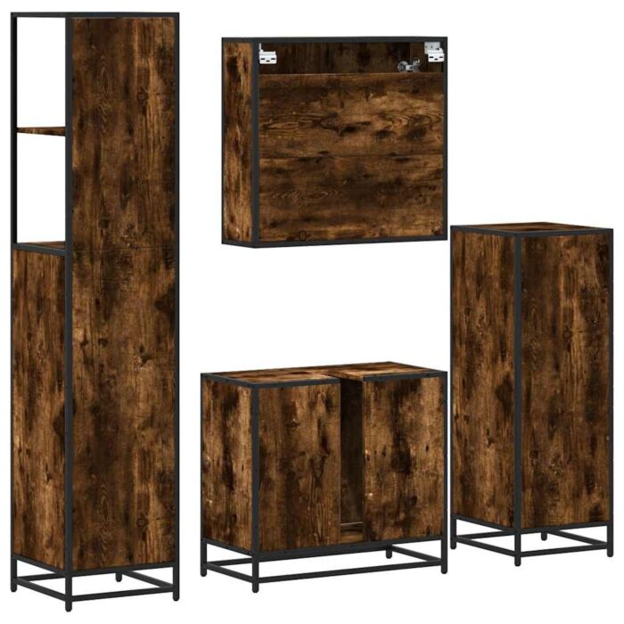 Vidaxl 4 Piece Bathroom Furniture Set Smoked Oak Engineered Wood