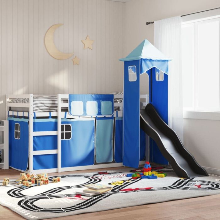 Vidaxl Bunk Bed With Slide And Curtains Blue 90x190 Cm