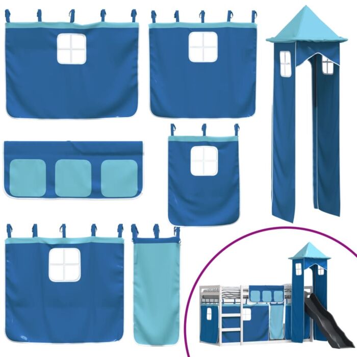 Vidaxl Bunk Bed With Slide And Curtains Blue 90x190 Cm