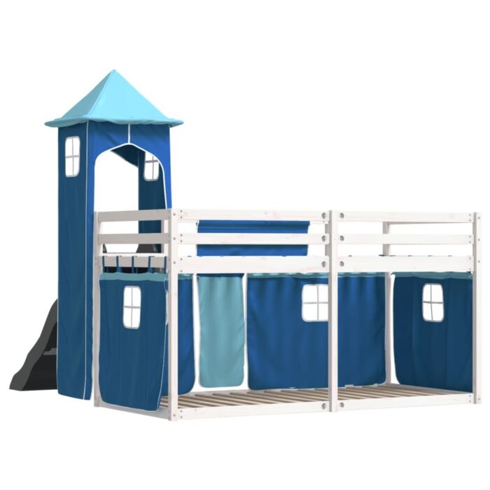Vidaxl Bunk Bed With Slide And Curtains Blue 90x190 Cm