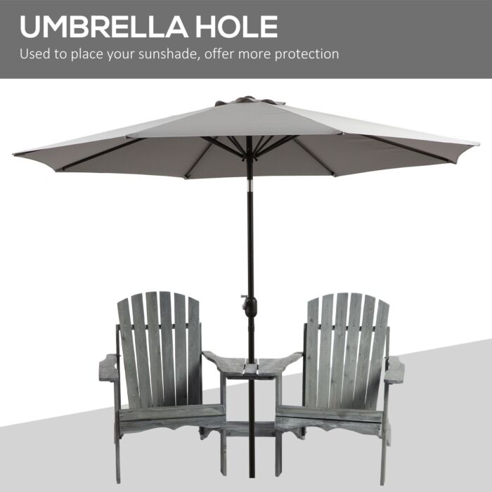 Outsunny Wooden Outdoor Double Adirondack Chairs Loveseat W/ Center Table And Umbrella Hole Grey