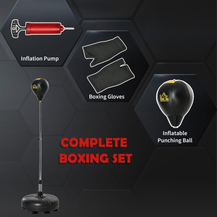 Homcom Punching Bag With Stand, Free Standing Boxing Bag Set, Speed Bag With Adjustable Height For Teens & Adults, Black, Gold