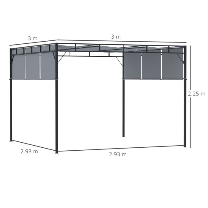 Outsunny 3 X 3(m) Steel Pergola Gazebo Garden Shelter With Retractable Roof Canopy, Dark Grey