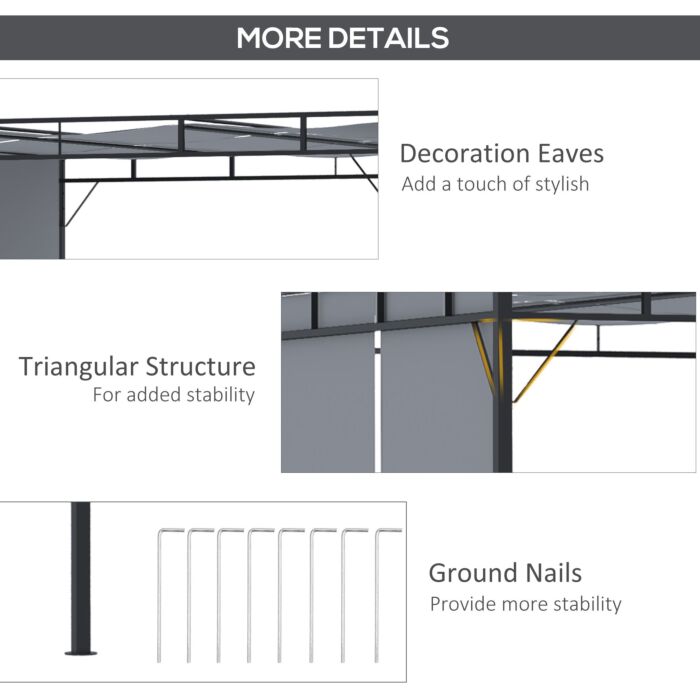 Outsunny 3 X 3(m) Steel Pergola Gazebo Garden Shelter With Retractable Roof Canopy, Dark Grey