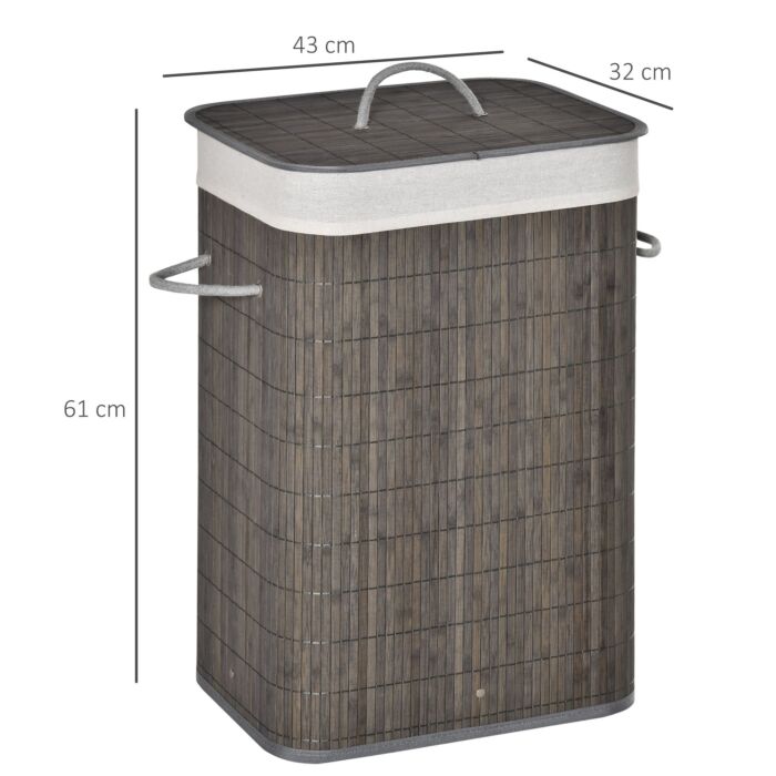 Homcom Laundry Basket With Flip Lid And String Handles, Collapsible Hamper Removable Lining Board Base Foldable Water-resistant Dirty Clothes Storage