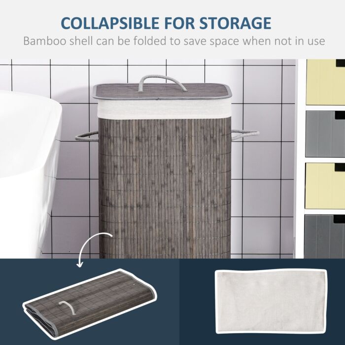 Homcom Laundry Basket With Flip Lid And String Handles, Collapsible Hamper Removable Lining Board Base Foldable Water-resistant Dirty Clothes Storage