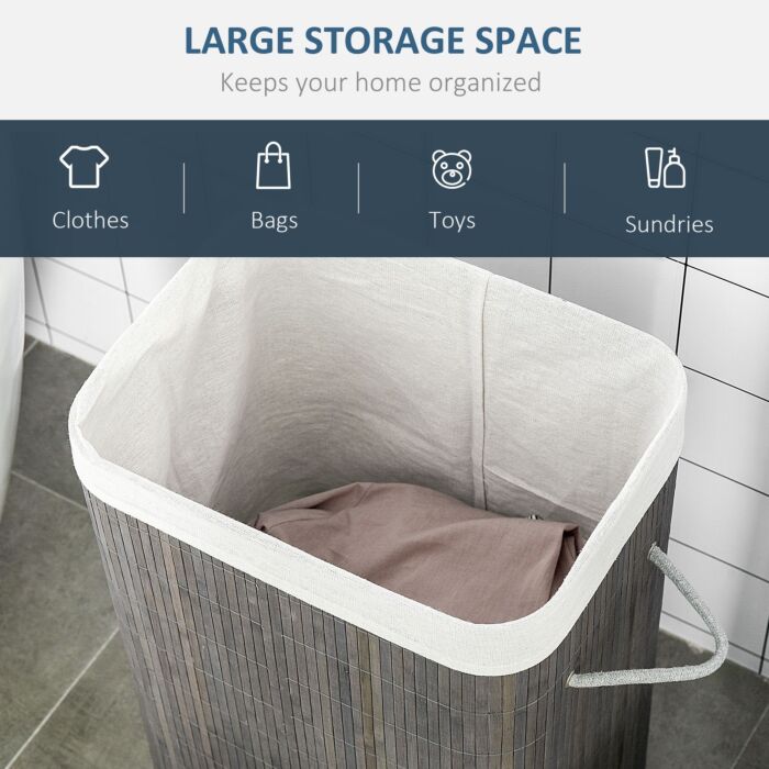 Homcom Laundry Basket With Flip Lid And String Handles, Collapsible Hamper Removable Lining Board Base Foldable Water-resistant Dirty Clothes Storage