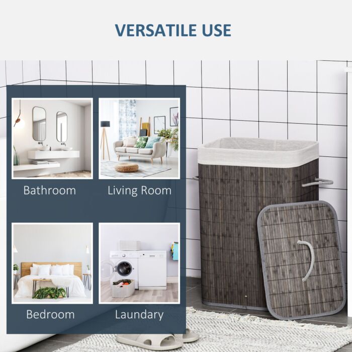 Homcom Laundry Basket With Flip Lid And String Handles, Collapsible Hamper Removable Lining Board Base Foldable Water-resistant Dirty Clothes Storage