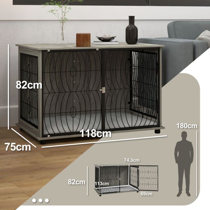 Pawhut 44.5" Indoor Dog Crate Furniture End Table W/ Plush Washable Cushion, Lockable Door, For Extra Large Size Dogs