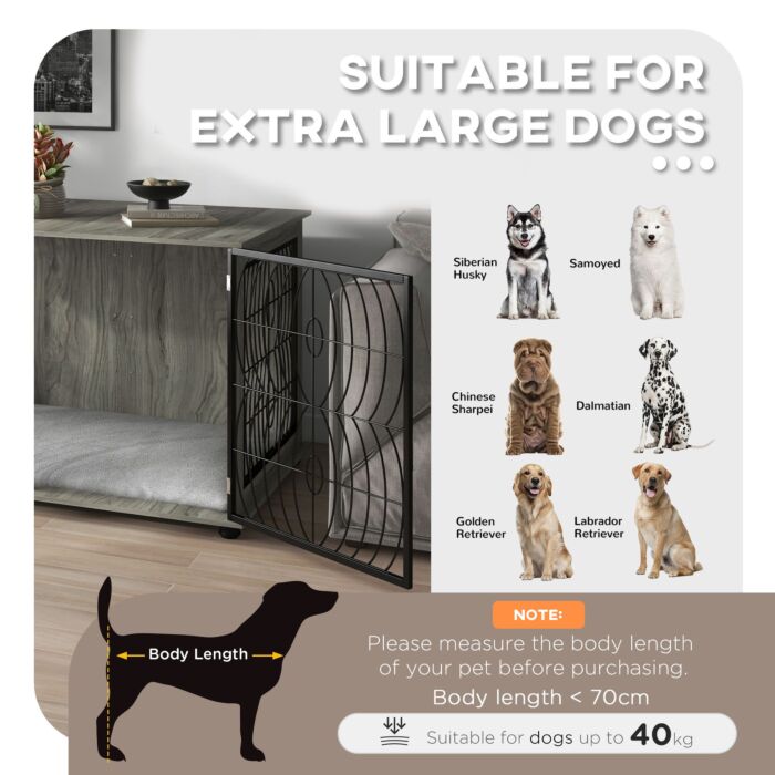 Pawhut 44.5" Indoor Dog Crate Furniture End Table W/ Plush Washable Cushion, Lockable Door, For Extra Large Size Dogs