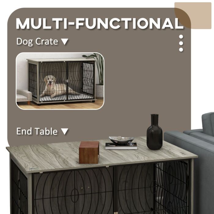 Pawhut 44.5" Indoor Dog Crate Furniture End Table W/ Plush Washable Cushion, Lockable Door, For Extra Large Size Dogs