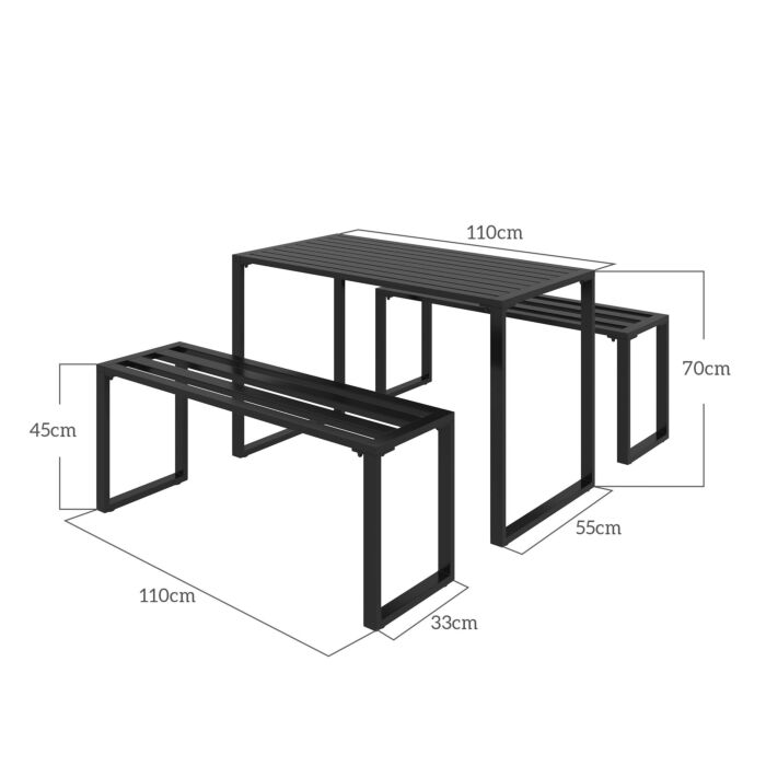 Outsunny 3pcs Outdoor Dining Set Metal Beer Table Bench Patio Garden Yard Black