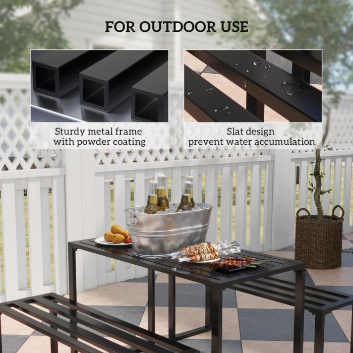 Outsunny 3pcs Outdoor Dining Set Metal Beer Table Bench Patio Garden Yard Black