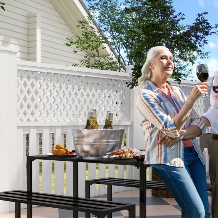 Outsunny 3pcs Outdoor Dining Set Metal Beer Table Bench Patio Garden Yard Black