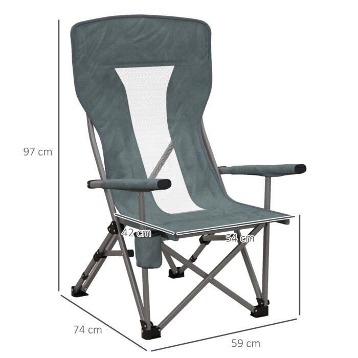 Outsunny Folding Camp Chair Portable Chair W/ Cup Holder Holds Up To 136kg Perfect For Camping, Festivals, Caravan Trips, Beach And Bbqs