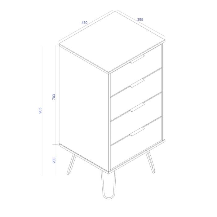 Augusta White 4 Drawer Narrow Chest Of Drawers