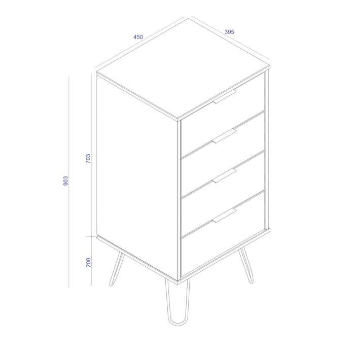 Augusta White 4 Drawer Narrow Chest Of Drawers