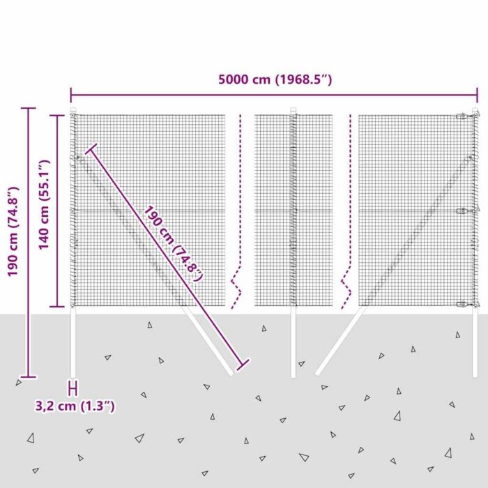 Vidaxl Welded Wire Fence With 13 Posts 1.4x50 M Galvanised Steel