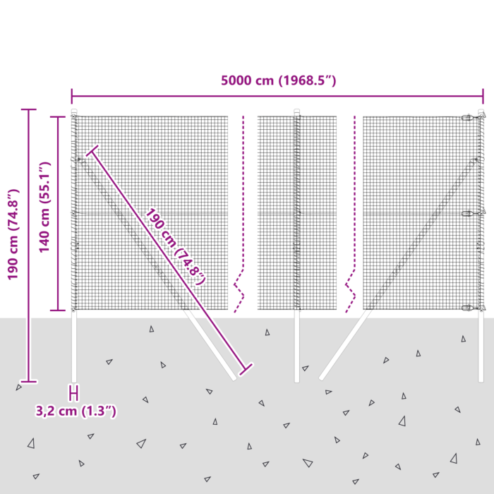 Vidaxl Welded Wire Fence With 13 Posts 1.4x50 M Galvanised Steel