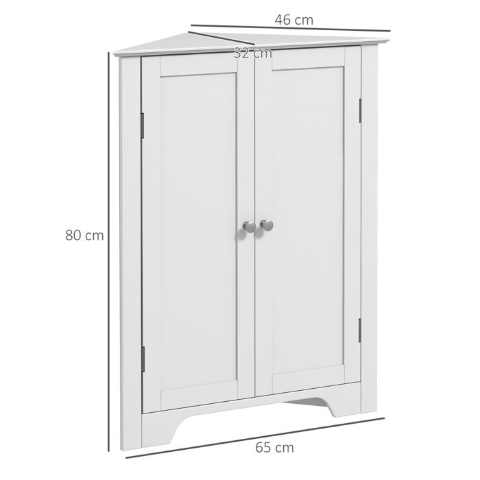 Kleankin Triangle Bathroom Cabinet, Corner Bathroom Storage Unit With Adjustable Shelf And Recessed Door, Free Standing, White