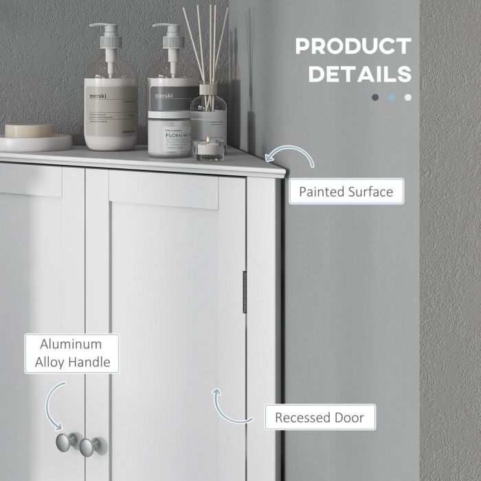 Kleankin Triangle Bathroom Cabinet, Corner Bathroom Storage Unit With Adjustable Shelf And Recessed Door, Free Standing, White