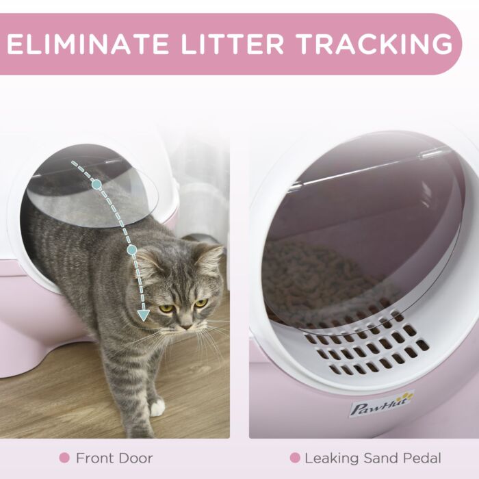 Pawhut Large Cat Litter Box, Hooded Cat Litter Tray With Lid, Scoop, Top Handle, Front Entrance, 53 X 51 X 48cm - Pink