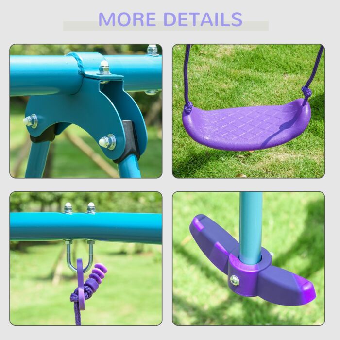 Outsunny Height Adjustable Metal Swing Set With Glider, Two Swing Seats And Adjustable Height, Outdoor Heavy Duty A-frame