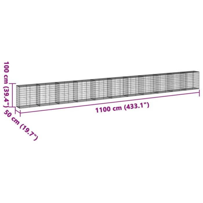 Vidaxl Gabion Basket With Cover 1100x50x100 Cm Galvanised Iron
